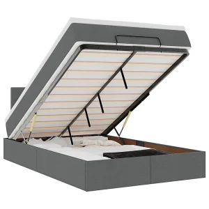 Bed poef met matras en LED's 120×190 cm stof donkergrijs Bed poef met matras en LED's 120×190 cm stof donkergrijs