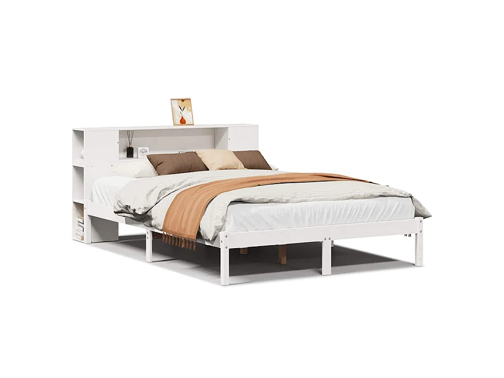 Bed met boekenkast zonder matras grenenhout wit 160x200 cm