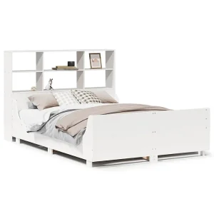 Bed met boekenkast zonder matras massief hout wit 140×200 cm Bed met boekenkast zonder matras massief hout wit 140×200 cm