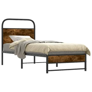 Bedframe zonder matras bewerkt hout gerookt eiken 80×200 cm Bedframe zonder matras bewerkt hout gerookt eiken 80×200 cm