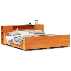 Bedframe zonder matras massief grenenhout wasbruin 200×200 cm