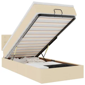 Bed poef met matras en LED's 90×200 cm stof crèmekleurig Bed poef met matras en LED's 90×200 cm stof crèmekleurig