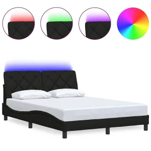 Bedframe met LED zonder matras 140×190 cm stof zwart