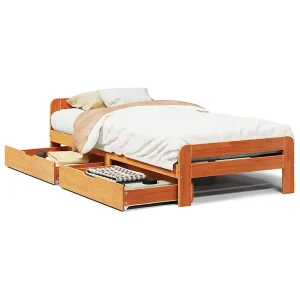 Bedframe zonder matras massief grenenhout wasbruin 75×190 cm