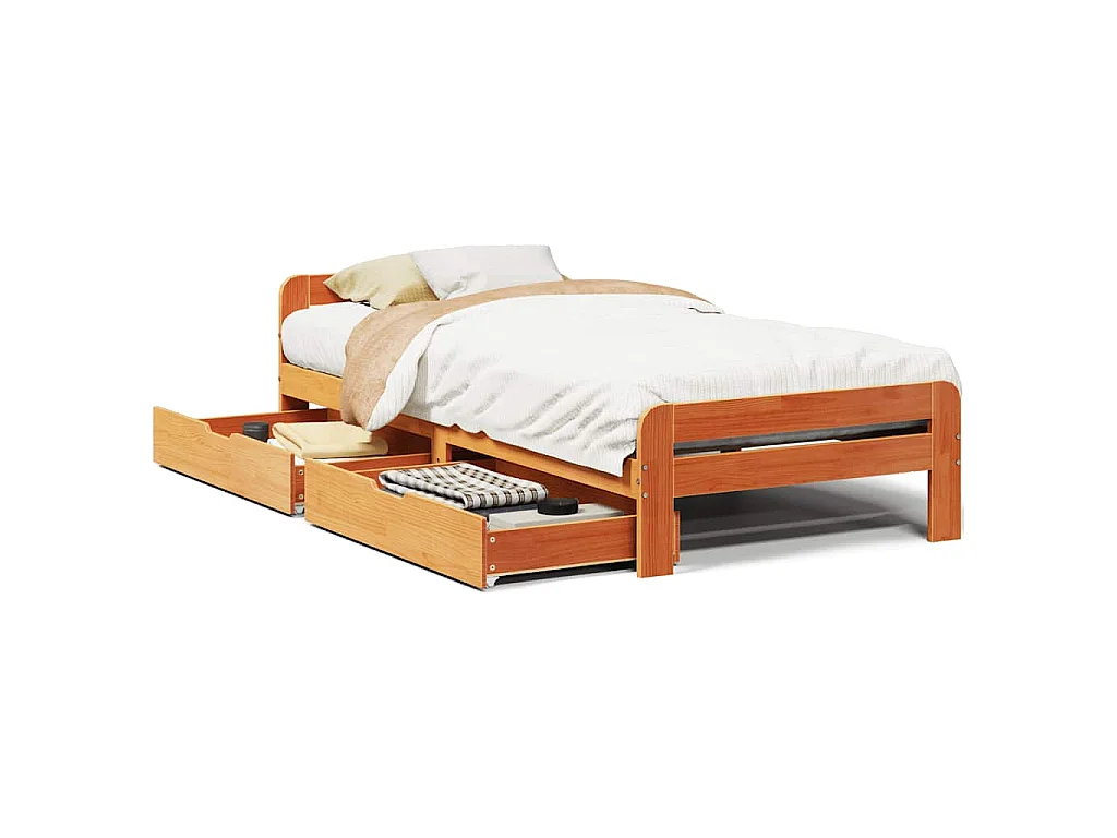 Bedframe zonder matras massief grenenhout wasbruin 75x190 cm
