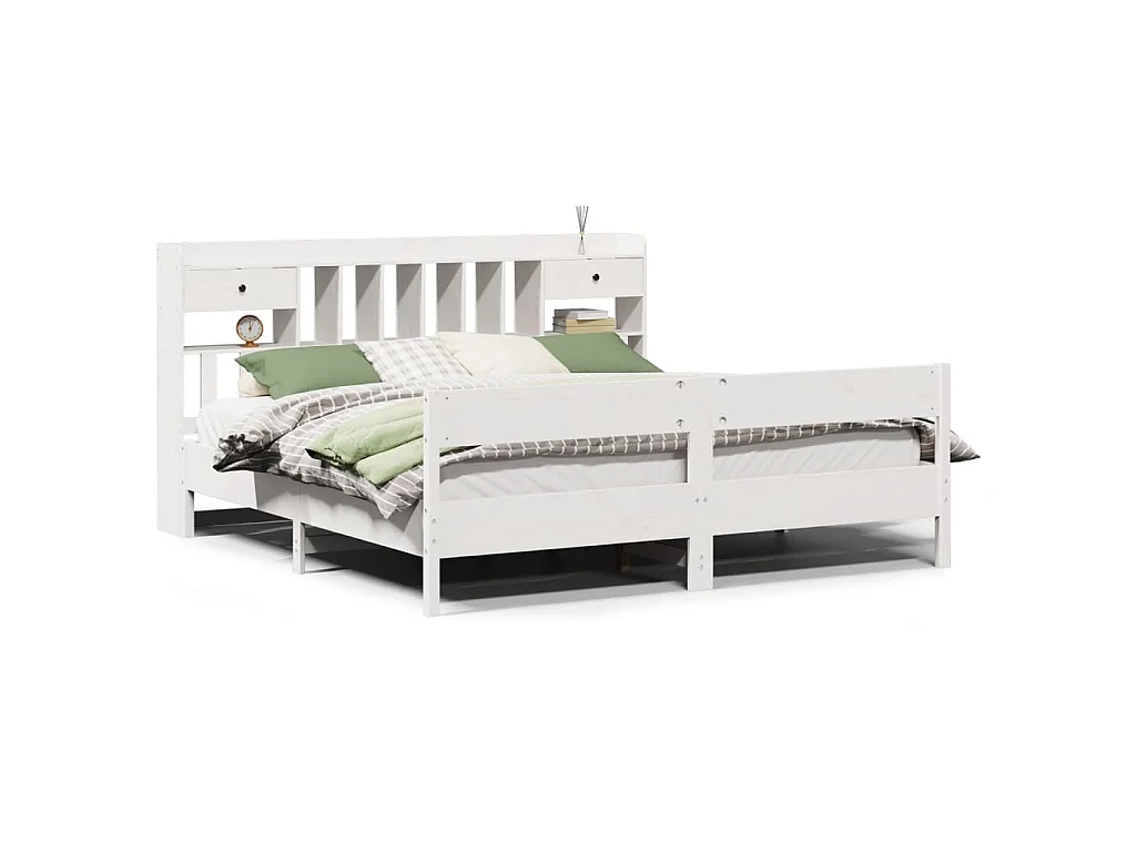 Bed met boekenkast zonder matras grenenhout wit 180x200 cm