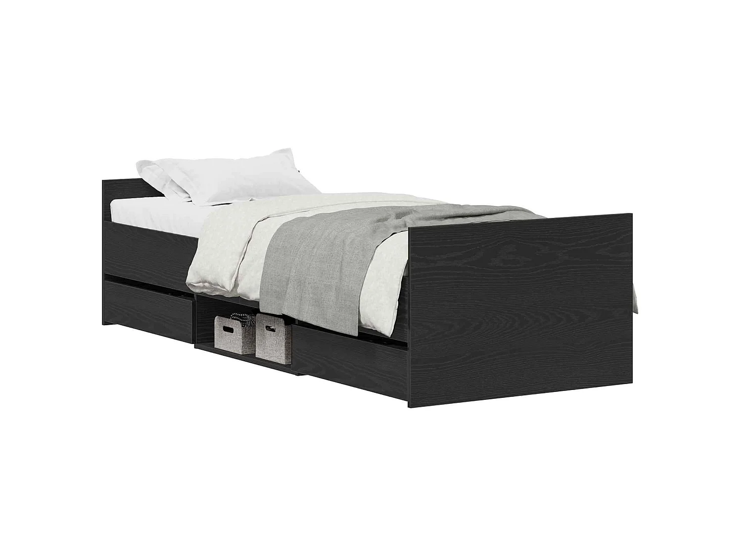 Bedframe met hoofdeinde Zwart eiken 75 x 190 cm Bewerkt hout