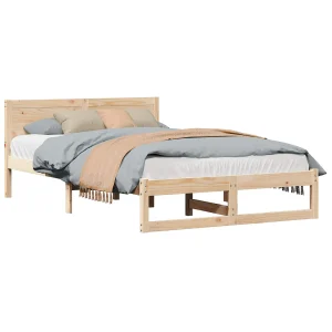 Bedframe met hoofdeinde Naturel 135 x 190 cm Massief grenenhout Bedframe met hoofdeinde Naturel 135 x 190 cm Massief grenenhout