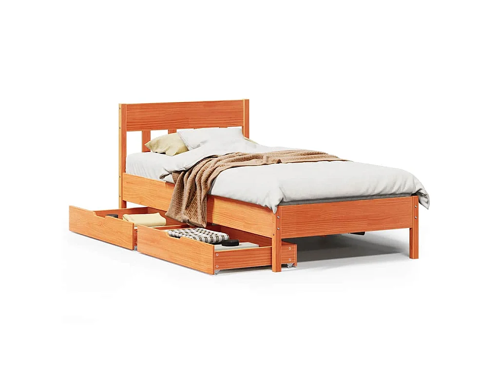 Bedframe zonder matras massief grenenhout wasbruin 90x200 cm