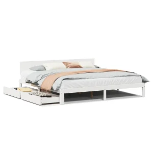 Bedframe met lades massief grenenhout wit 200×200 cm Bedframe met lades massief grenenhout wit 200×200 cm