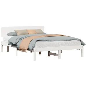 Bedframe met hoofdeinde Wit 200 x 200 cm Massief grenenhout Bedframe met hoofdeinde Wit 200 x 200 cm Massief grenenhout