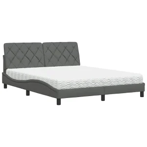 Bed met matras stof donkergrijs 160×200 cm Bed met matras stof donkergrijs 160×200 cm