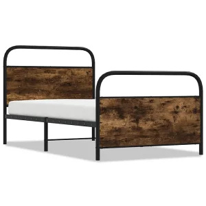 Bedframe zonder matras bewerkt hout gerookt eiken 100×200 cm Bedframe zonder matras bewerkt hout gerookt eiken 100×200 cm