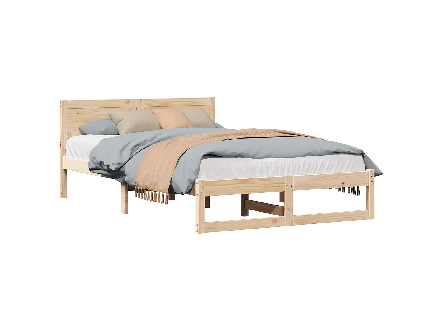 Bedframe met hoofdeinde Naturel 140 x 190 cm Massief grenenhout
