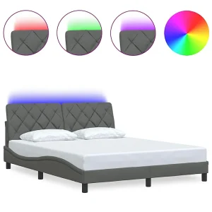 Bedframe met LED zonder matras 160×200 cm stof donkergrijs