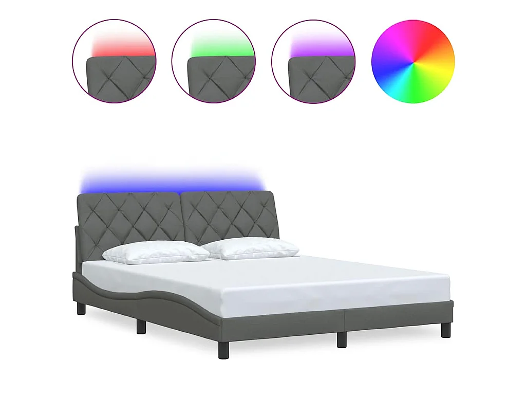 Bedframe met LED zonder matras 160x200 cm stof donkergrijs
