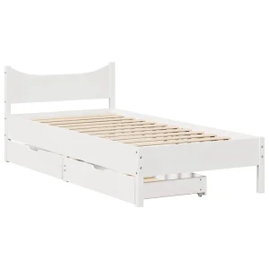 Bedframe met lades massief grenenhout wit 75×190 cm Bedframe met lades massief grenenhout wit 75×190 cm