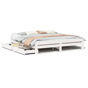 Bedframe zonder matras massief grenenhout wit 180×200 cm