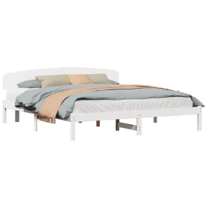 Bedframe met hoofdeinde Wit 200 x 200 cm Massief grenenhout Bedframe met hoofdeinde Wit 200 x 200 cm Massief grenenhout
