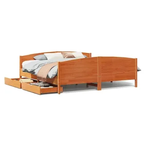 Bedframe zonder matras massief grenenhout wasbruin 200×200 cm