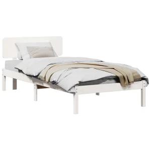 Bedframe met hoofdeinde Wit 90 x 200 cm Massief grenenhout Bedframe met hoofdeinde Wit 90 x 200 cm Massief grenenhout