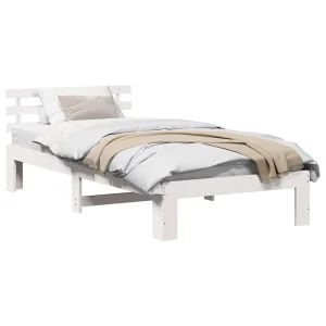 Bedframe met hoofdeinde Wit 90 x 190 cm Massief grenenhout Bedframe met hoofdeinde Wit 90 x 190 cm Massief grenenhout