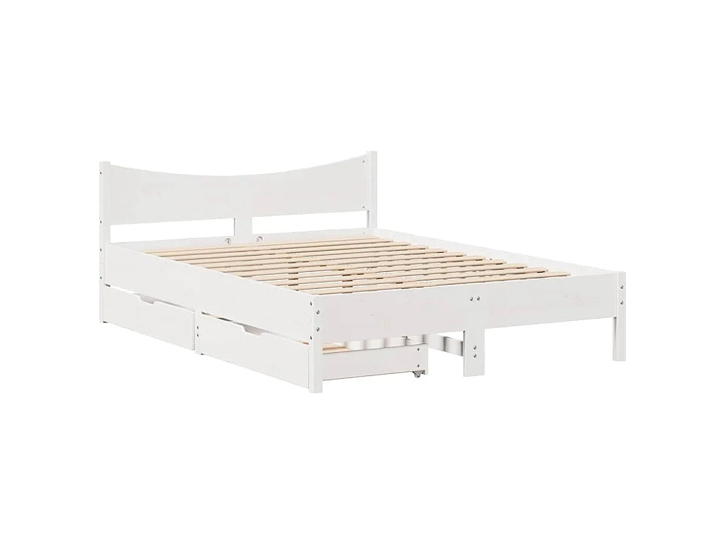 Bedframe met lades massief grenenhout wit 140x190 cm