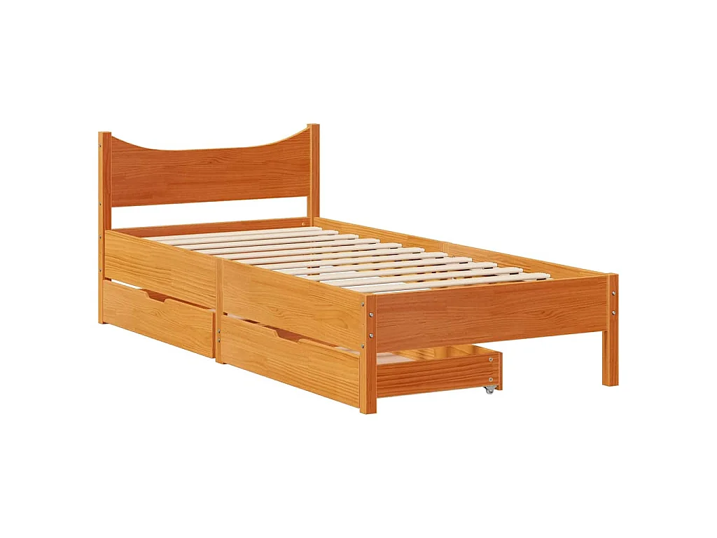 Bedframe met lades massief grenenhout wasbruin 100x200 cm