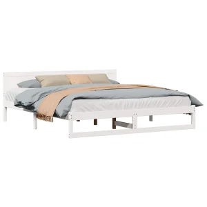Bedframe met hoofdeinde Wit 180 x 200 cm Massief grenenhout