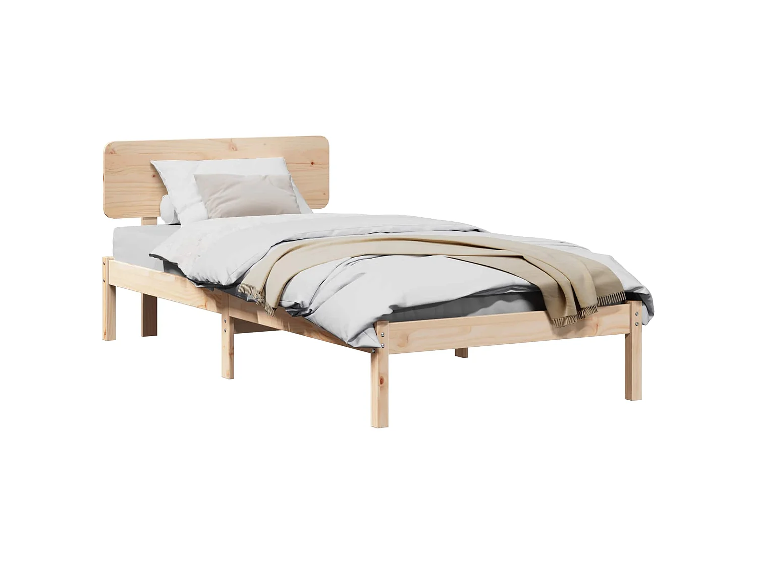 Bedframe met hoofdeinde Naturel 90 x 190 cm Massief grenenhout