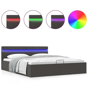Bedframe met opbergruimte en LED stof donkergrijs 160×200 cm Bedframe met opbergruimte en LED stof donkergrijs 160×200 cm