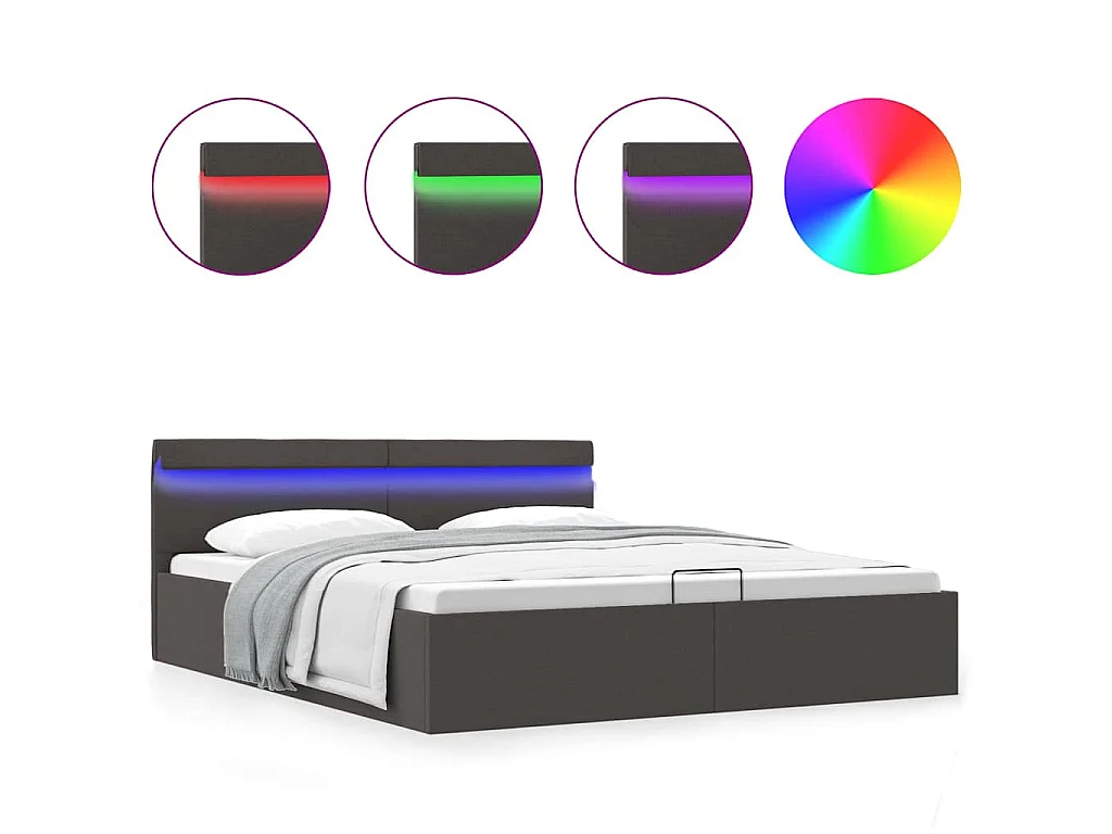 Bedframe met opbergruimte en LED stof donkergrijs 160x200 cm