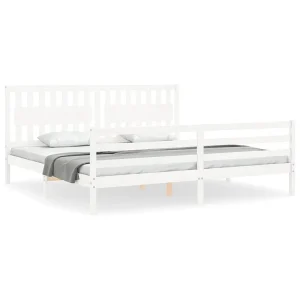 Bedframe met hoofdbord massief hout wit 200×200 cm Bedframe met hoofdbord massief hout wit 200×200 cm