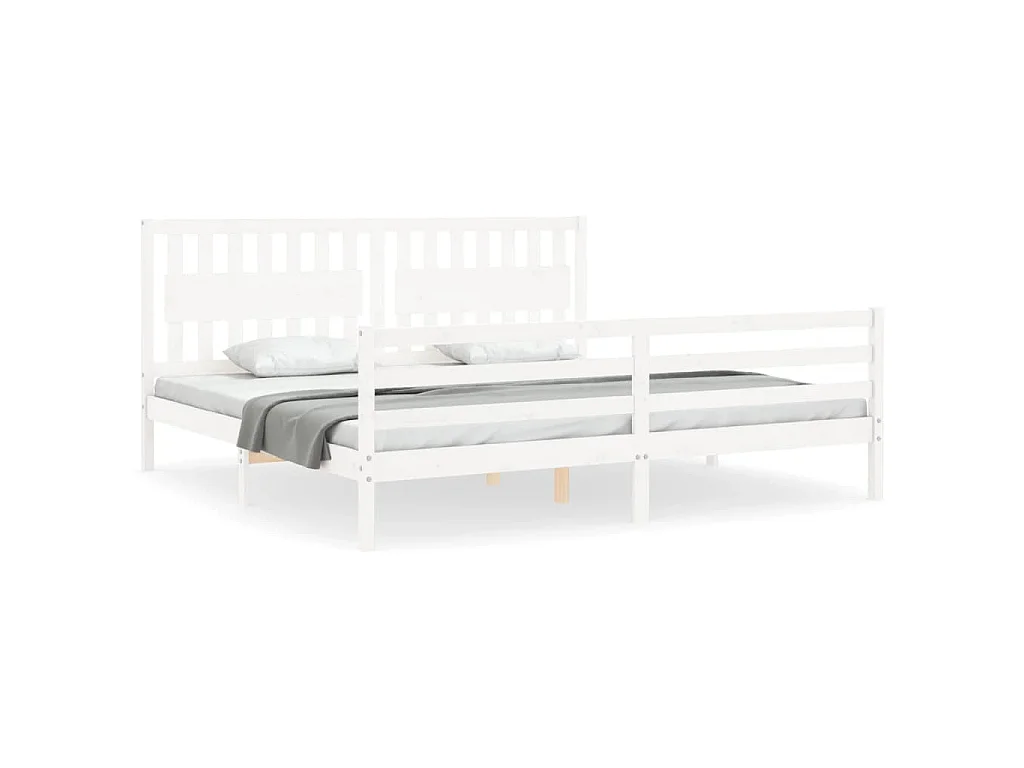 Bedframe met hoofdbord massief hout wit 200x200 cm