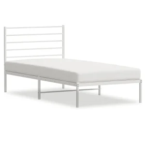 Bedframe met hoofdbord metaal wit 107×203 cm Bedframe met hoofdbord metaal wit 107×203 cm