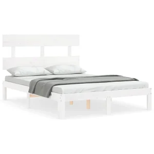 Bedframe met hoofdbord massief hout wit Bedframe met hoofdbord massief hout wit