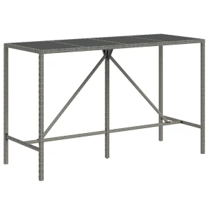 Bartafel met glazen blad 180x70x110 cm poly rattan grijs Bartafel met glazen blad 180x70x110 cm poly rattan grijs