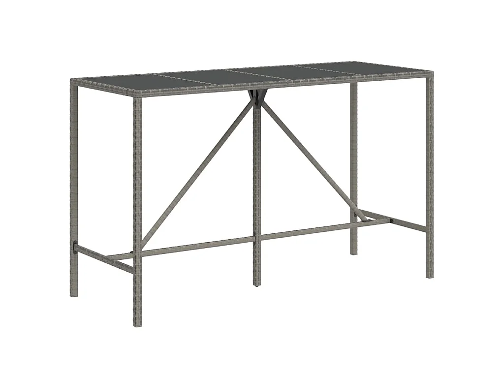 Bartafel met glazen blad 180x70x110 cm poly rattan grijs