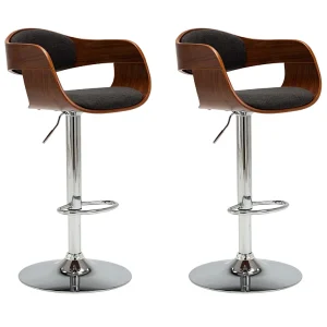 Barstoelen 2 st gebogen hout en stof grijs Barstoelen 2 st gebogen hout en stof grijs