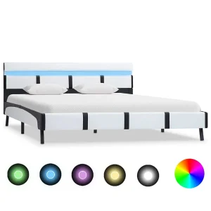 Bedframe met LED kunstleer wit 160×200 cm Bedframe met LED kunstleer wit 160×200 cm