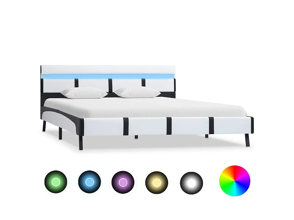 Bedframe met LED kunstleer wit 160x200 cm