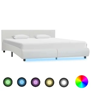 Bedframe met LED kunstleer wit 180×200 cm Bedframe met LED kunstleer wit 180×200 cm