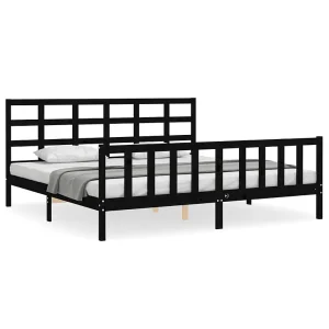 Bedframe met hoofdbord massief hout zwart 200×200 cm