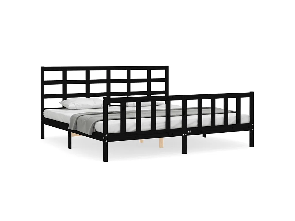 Bedframe met hoofdbord massief hout zwart 200x200 cm