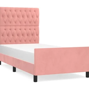 Bedframe met hoofdeinde fluweel roze 100×200 cm Bedframe met hoofdeinde fluweel roze 100×200 cm
