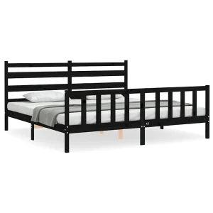 Bedframe met hoofdbord massief hout zwart 200×200 cm