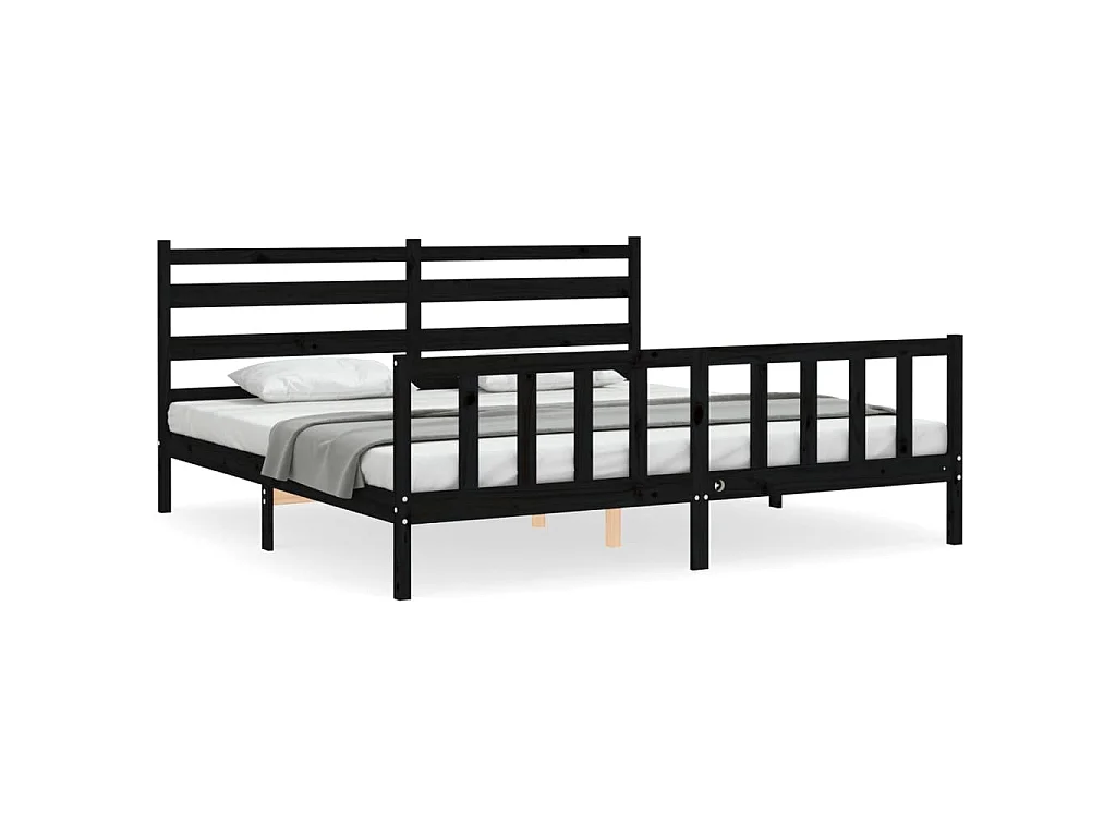 Bedframe met hoofdbord massief hout zwart 200x200 cm