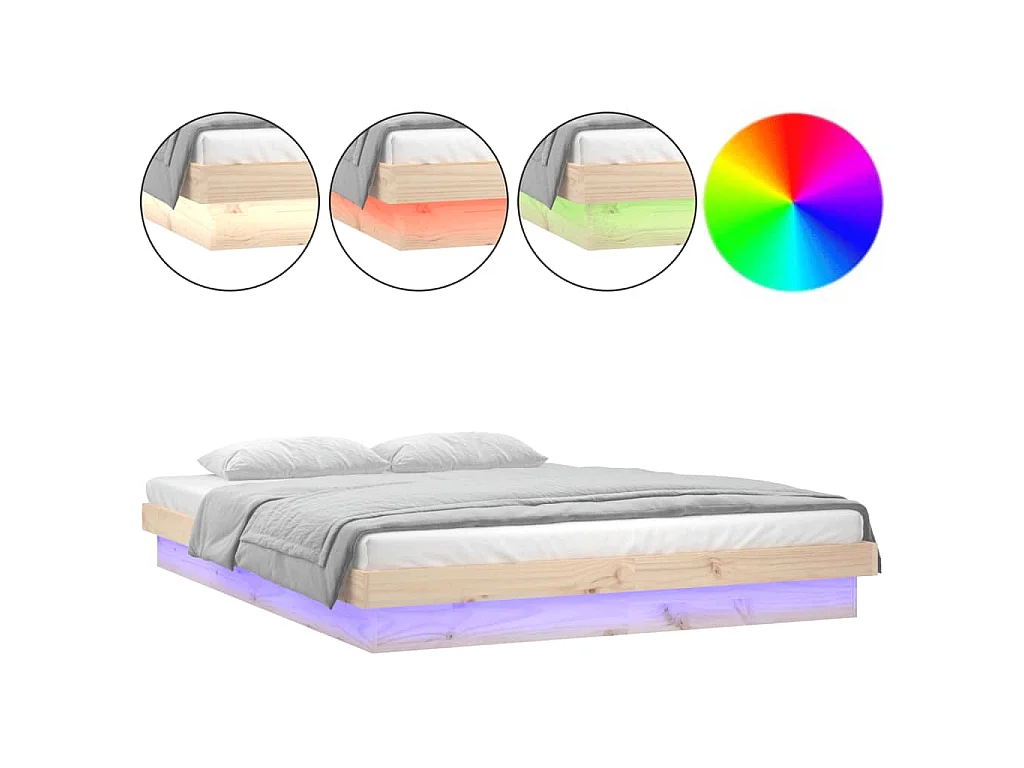 Bedframe LED massief hout 140x190 cm