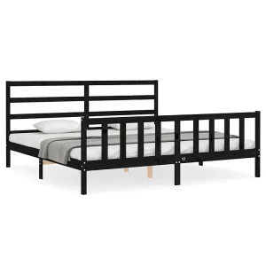 Bedframe met hoofdbord massief hout zwart 200×200 cm