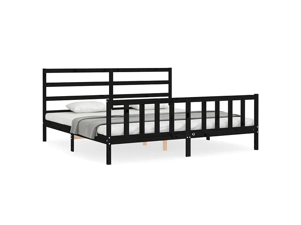 Bedframe met hoofdbord massief hout zwart 200x200 cm